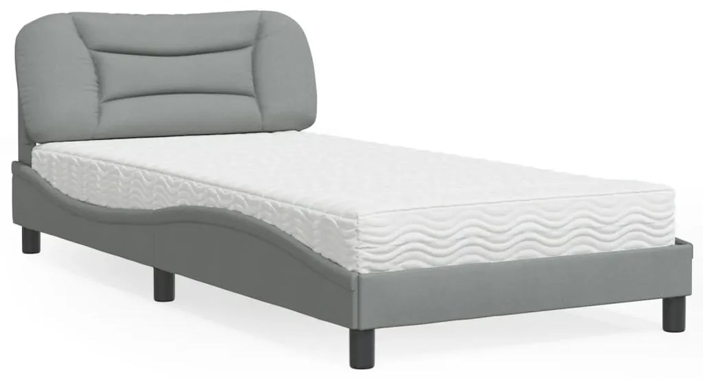Letto con materasso grigio chiaro 100x200 cm in tessuto