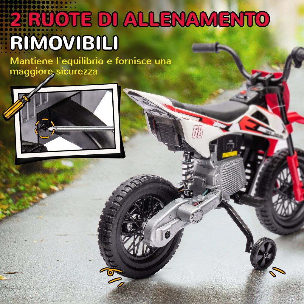 Moto Elettrica per Bambini con Rotelle e Indicatore di Carica Rosso...
