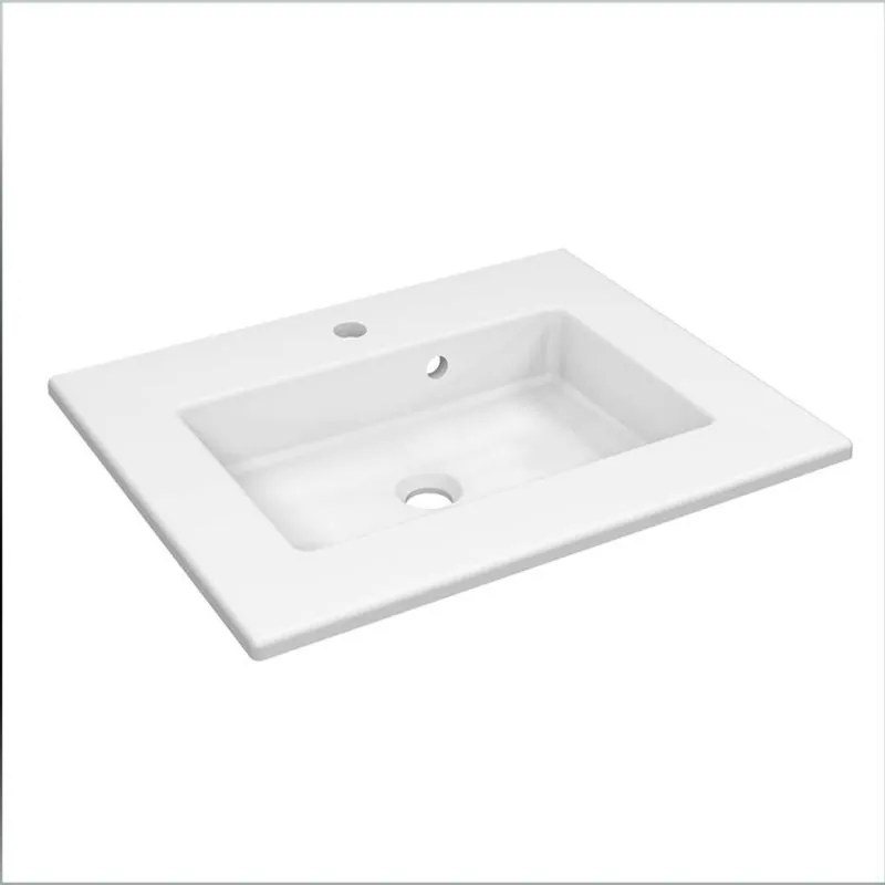 Lavabo integrale d'appoggio rettangolare vasca centrale Neo L 61 x H 11.2 x P 49 cm in ceramica bianco