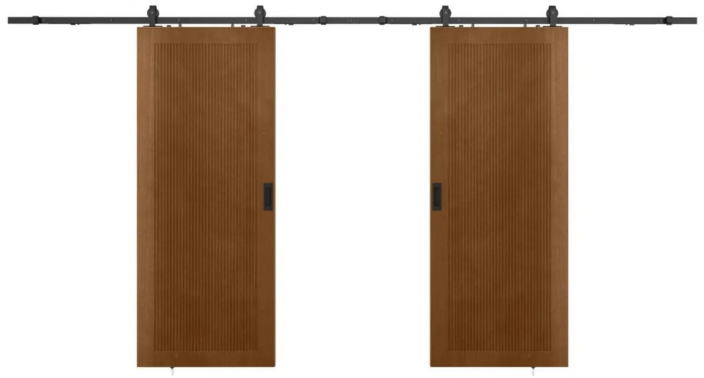 Porta scorrevole doppia con sistema esterno muro 2 x H205 x L93 cm in MDF e Legno Naturale scuro - SANDORA