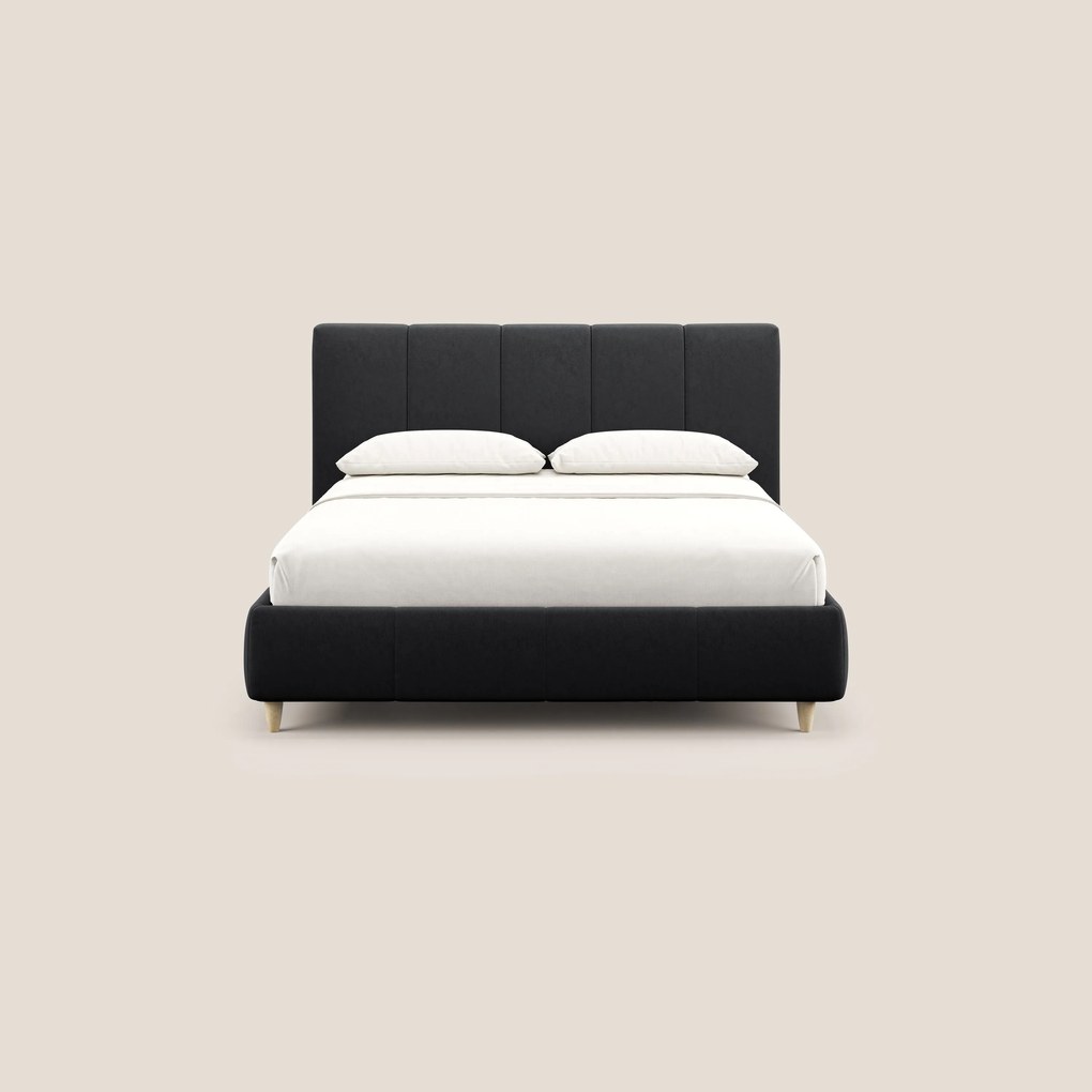Laura letto imbottito contenitore e sfoderabile in microfibra velluto impermeabile T09