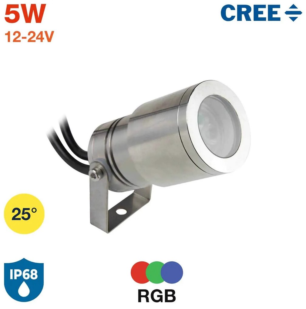 Faretto LED 5W RGB DMX512 per Piscine e Fontane IP68 CREE - Professional Colore RGB