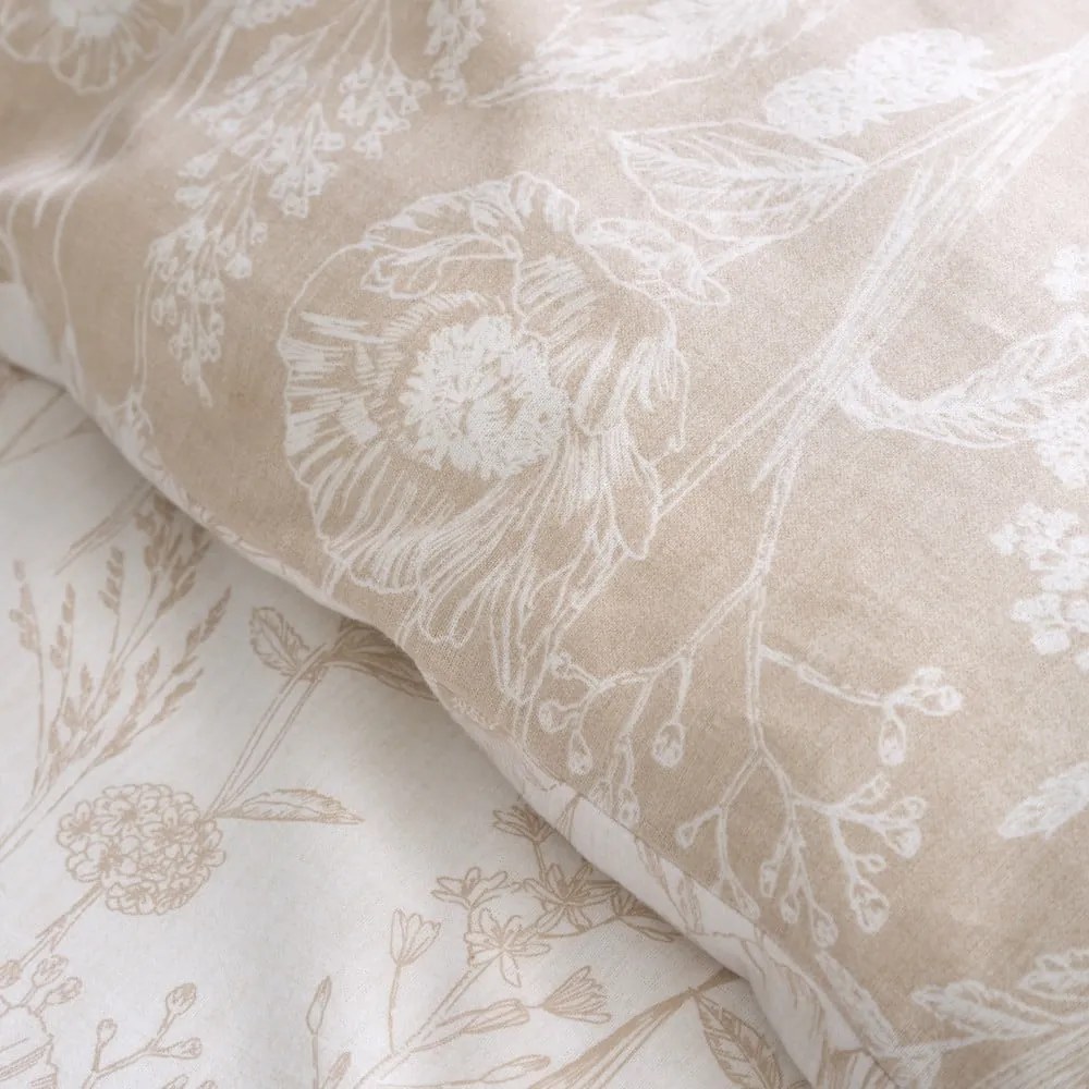 Biancheria da letto beige in flanella per letto matrimoniale/per letto esteso 230x220 cm Floral Toile – Bianca