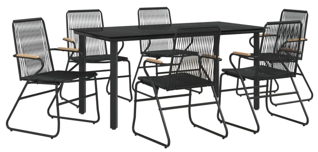 Set da pranzo da giardino 7 pz nero in rattan pvc