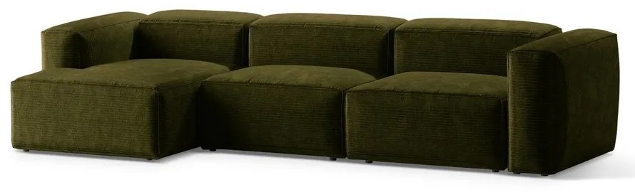 Divano angolare verde (con penisola a sinistra/con chaise lounge) con rivestimento in velluto a coste Bergamo – Cosmopolitan Design