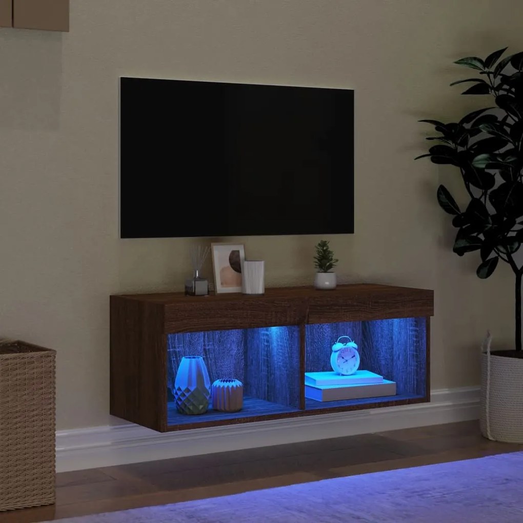 Mobile porta tv con luci led rovere marrone 80x30x30 cm