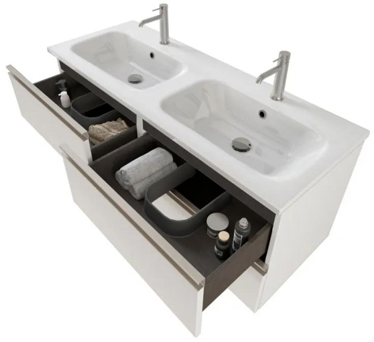 Mobile bagno sospeso 120 cm Master bianco doppio lavabo e 4 cassetti
