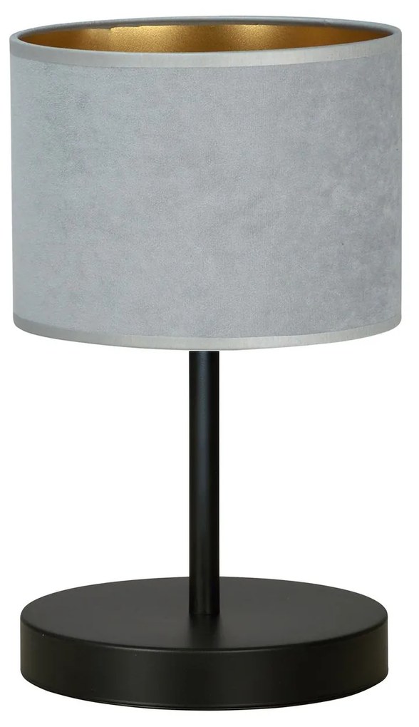 Lampada Da Tavolo 1 Luce Hilde In Acciaio Nero E Paralume In Tessuto Grigio