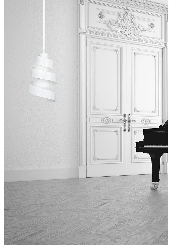 Sospensione Moderna 1 Luce Tristano In Acciaio Bianco Con Fasce A Spirale