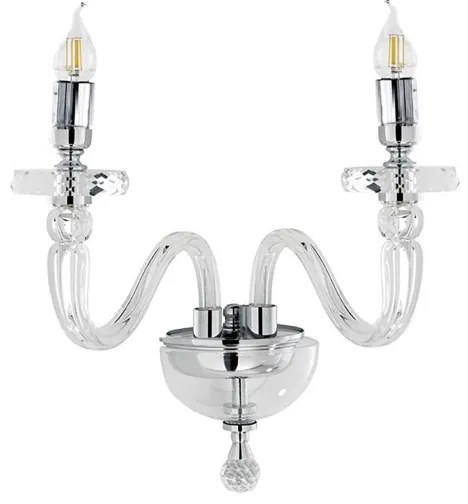 Applique 38 cm BACH senza paralume in vetro trasparente 2 Luci Cromo