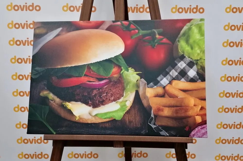 Quadro su tela – Hamburger con patatine