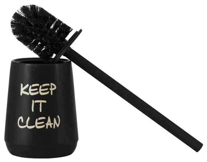 Portascopino da appoggio linea Wash in ceramica nero opaco con scritte