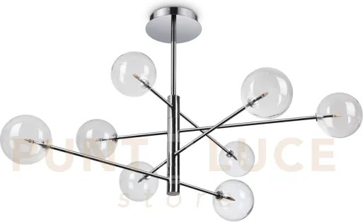 Equinoxe sospensione in vetro trasparente e cromo 8 luci attacco g4