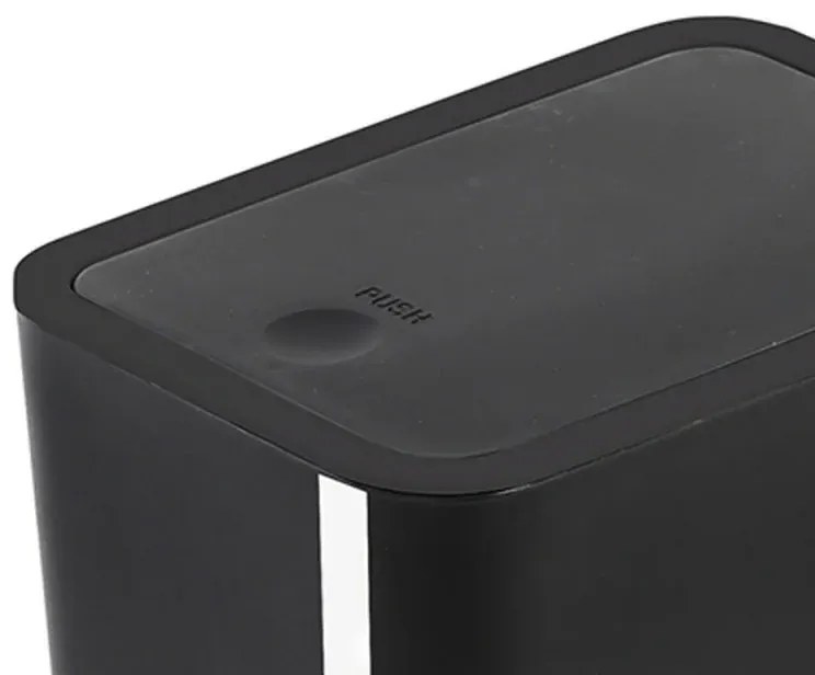 Cestino bagno da 8 litri in plastica nera con coperchio Push