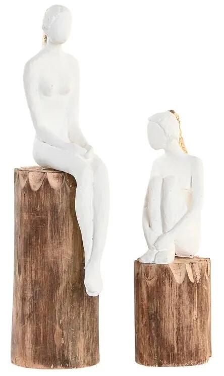 Statua Decorativa DKD Home Decor Donna Marrone Bianco Resina Legno di mango Città (2 Unità)
