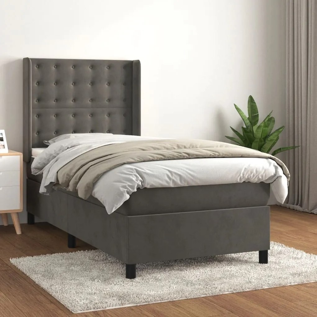 Giroletto A Molle Con Materasso Grigio Scuro 90x200 Cm Velluto /