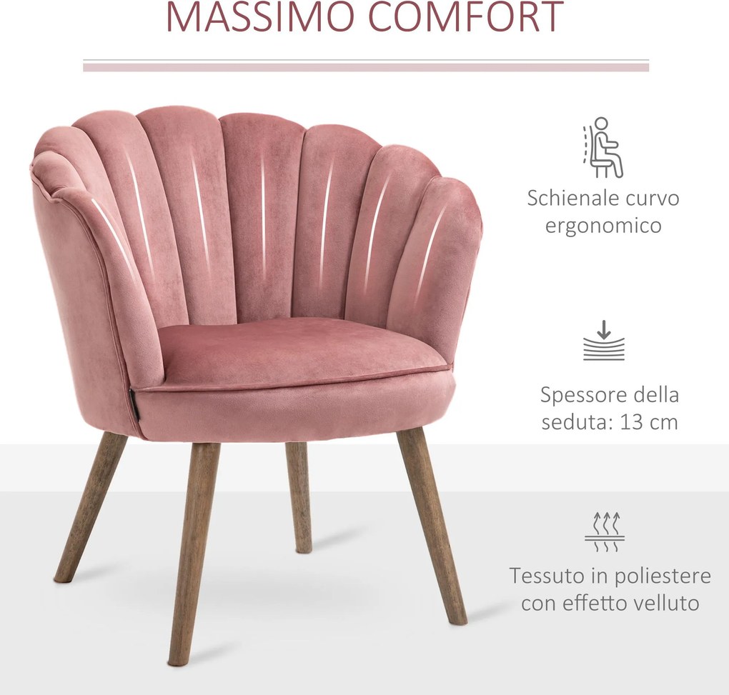 Poltrona Imbottita 66x72x79 cm in Velluto Rosa...