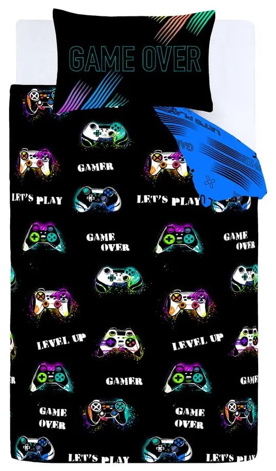 Set copripiumino e federa da bambini nero per letto matrimoniale 200x200 cm Game Over – Catherine Lansfield
