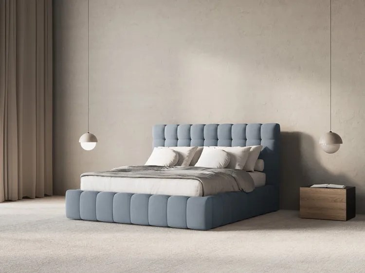 Letto matrimoniale Mamaia in velluto Bluvel con contenitore e testiera - 160x200 cm
