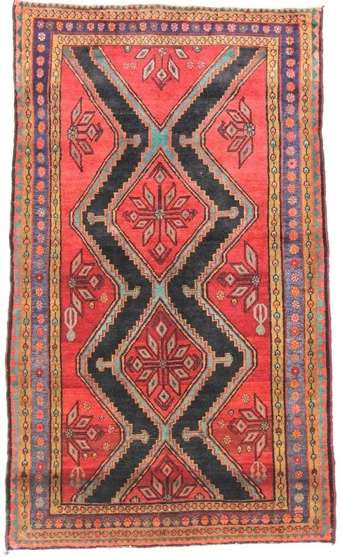 Hamedan Tappeto 140 x 230 Rosso (Iran) Annodato A Mano
