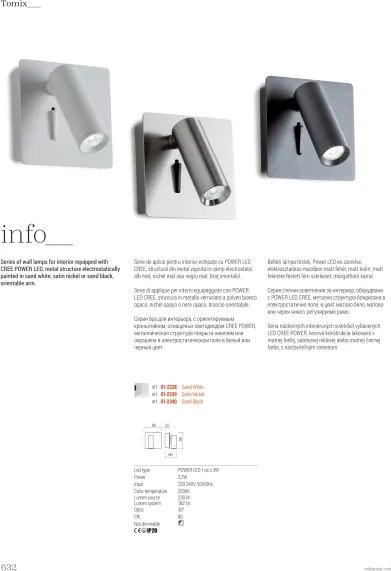 Redo 01-2340 - Luce Spot da parete a LED TOMIX LED/3,2W/230V nero