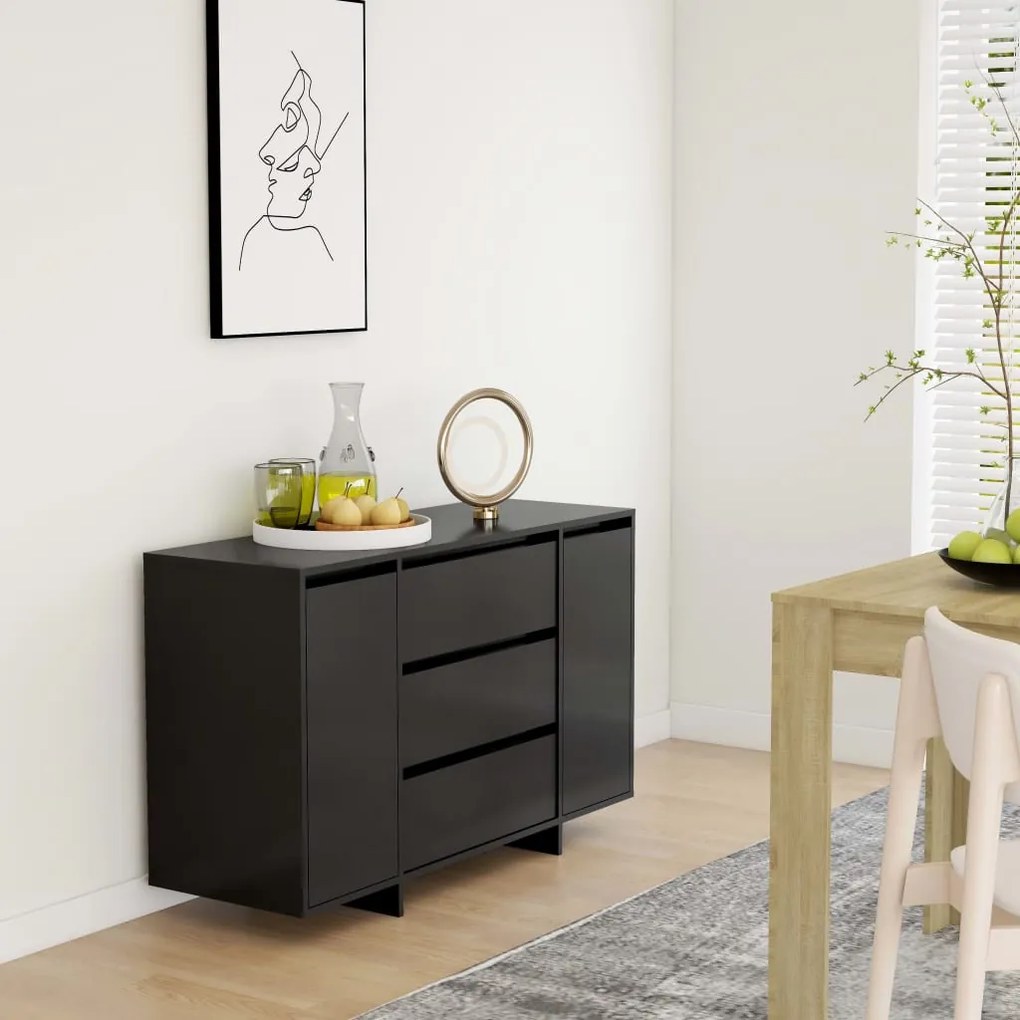 Credenza con 3 cassetti nera 120x41x75 cm in truciolato