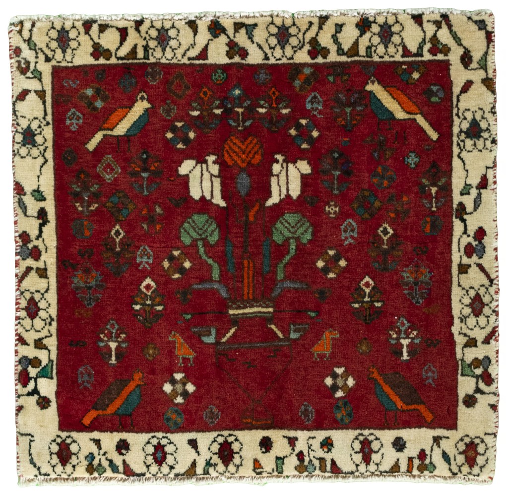 Shiraz Tappeto 60 x 60 Rosso (Iran) Annodato A Mano