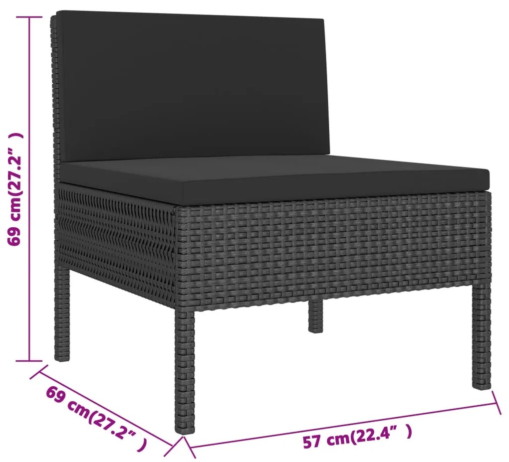 Set da giardino 2 pz con cuscini nero in polyrattan