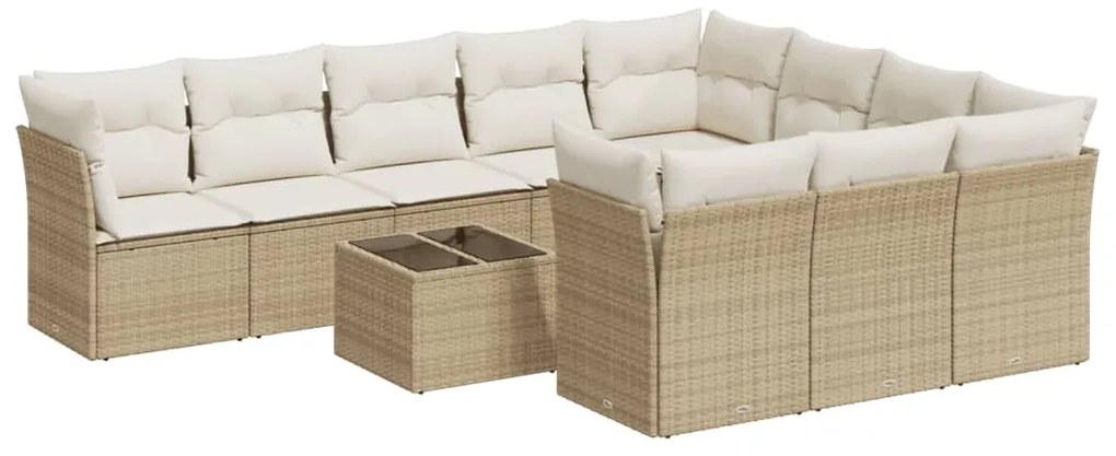 Set divani da giardino 11 pz con cuscini beige in polyrattan