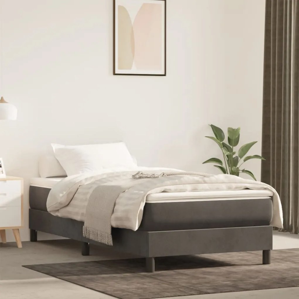 Materasso A Molle Grigio Scuro 80x220x20 Cm İn Velluto /