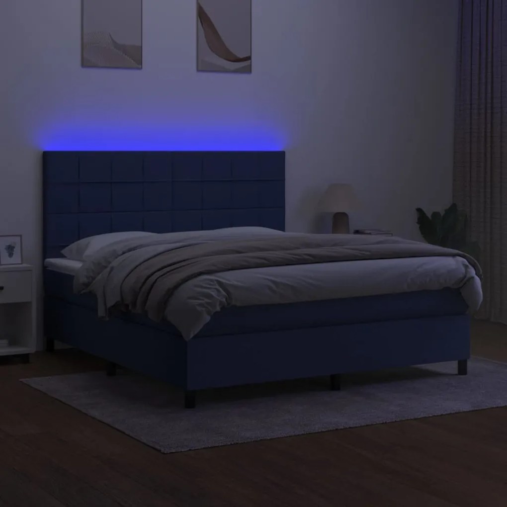 Letto a molle con materasso e led blu 160x200 cm in tessuto