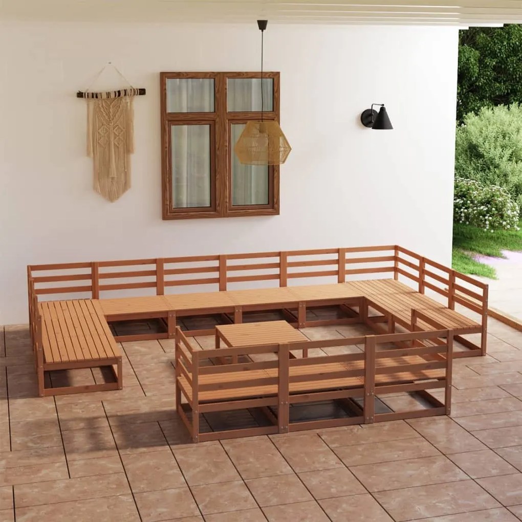 Set divani da giardino 14 pz in legno massello di pino