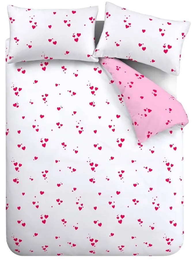 Biancheria da letto bianca/rosa in crêpe per letto matrimoniale/per letto esteso 230x220 cm Seersucker Heart – Catherine Lansfield