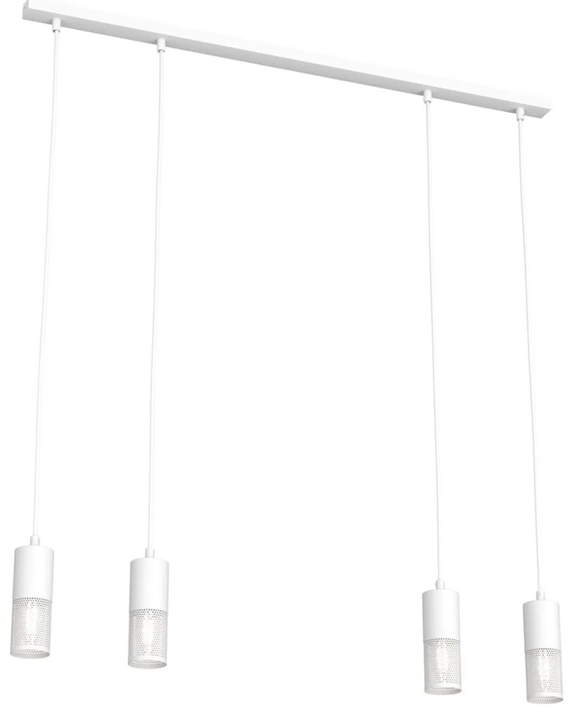 Lampadario Moderno 4 Luci Melt Cilindri Con Rete In Acciaio Bianco