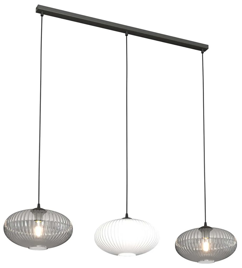 Lampadario 3 Luci Iris In Acciaio Nero Paralume Plissè Multicolor