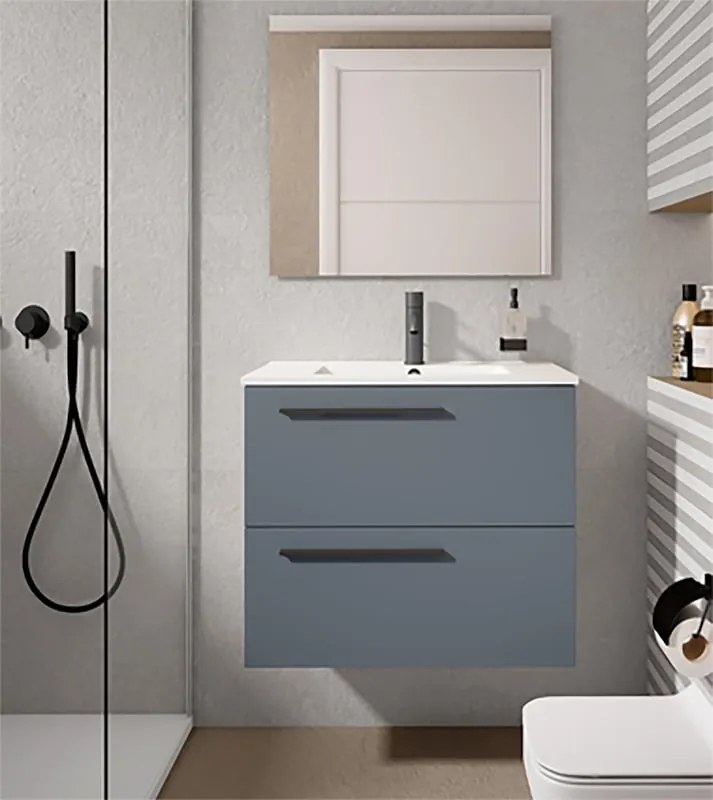 Mobile da bagno sotto lavabo VISOBATH Mia blu laccato opaco L 60 x H 55 x P 39.5 cm 2 cassetti, lavabo posizionabile centralmente non incluso