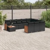 Set Divani da Giardino 11 pz con Cuscini in Polyrattan Nero 3260445