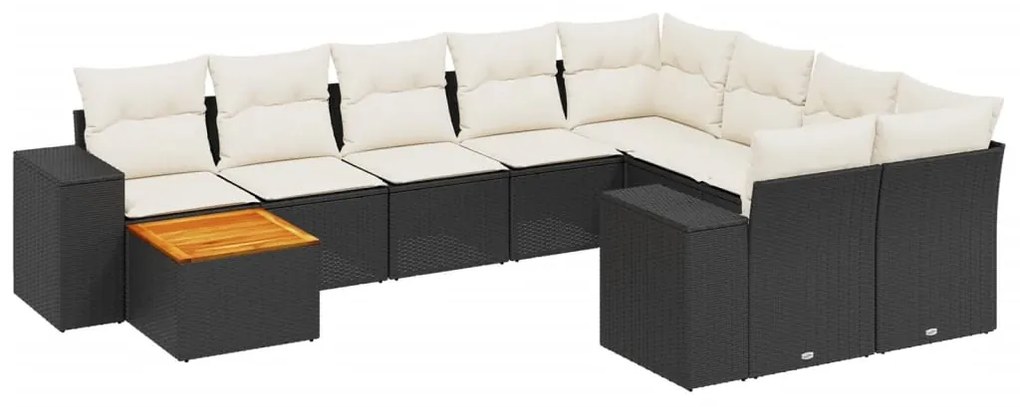 Set divani da giardino 10pz con cuscini in polyrattan nero