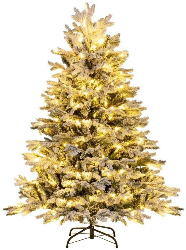 Costway Albero di Natale artificiale con punte di rami PE PVC luci LED bianche calde, Albero di Natale flocked 2 Dimensioni