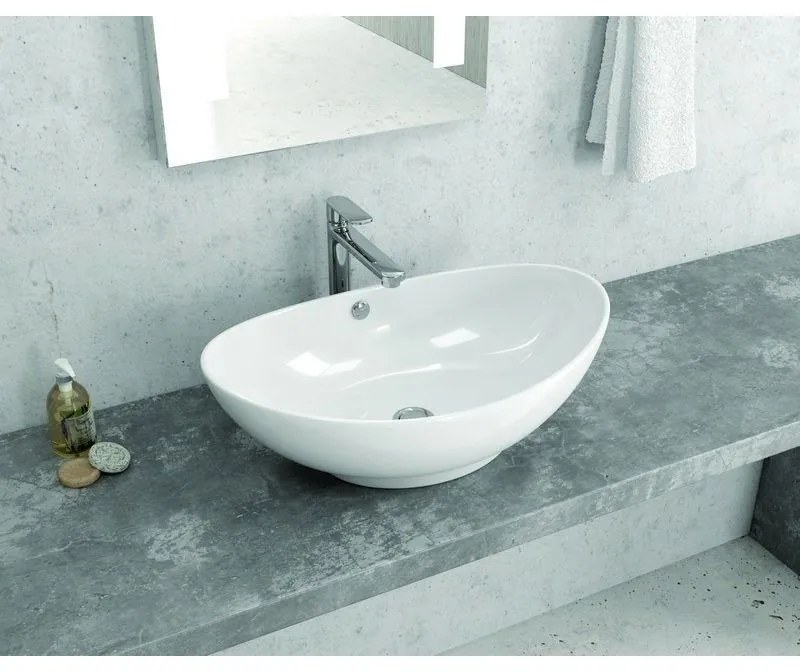 Kamalu - lavabo da appoggio design a bacinella in ceramica bianca 59cm | litos-359b