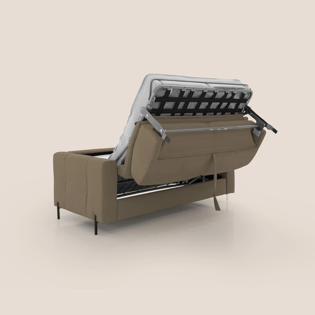 Ortensia divano letto materasso H18 cm con piedi alti in elegante microfibra smacchiabile T11 marrone