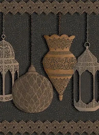 Cole & Son Carta da parati Fez - Silver/ Bronze On Charcoal