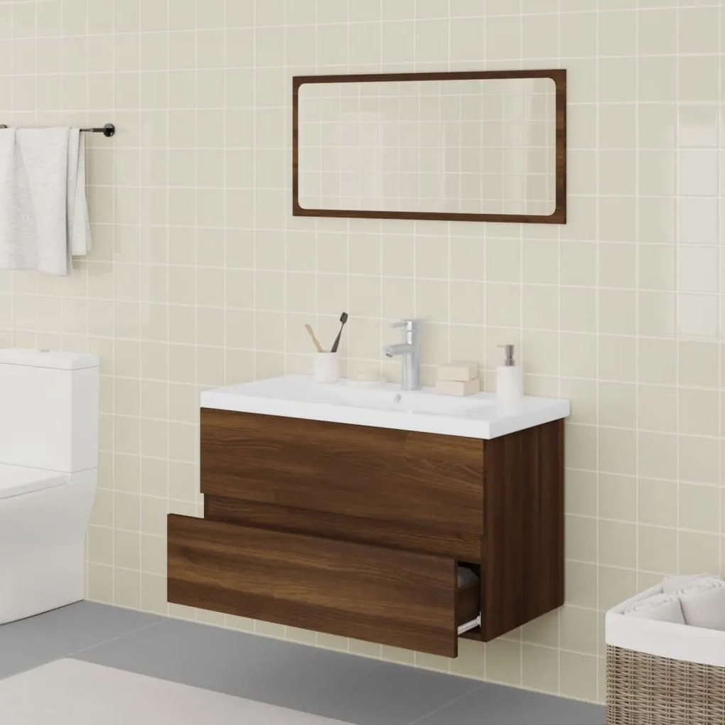 Set mobili da bagno rovere marrone in legno multistrato