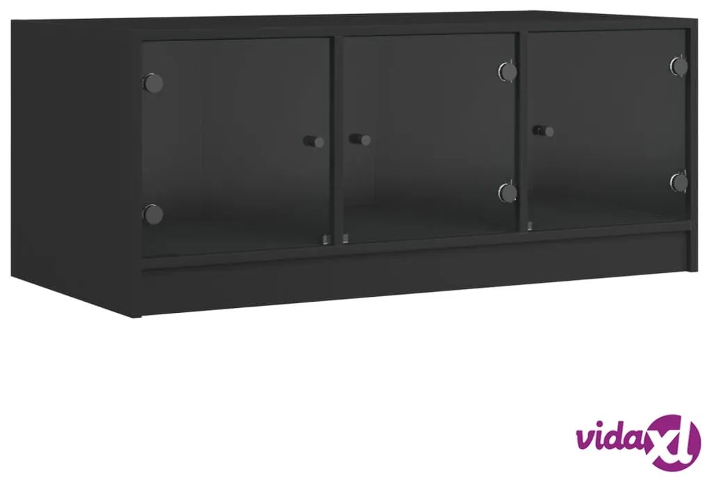 vidaXL Tavolino da Salotto con Ante in Vetro Nero 102x50x42 cm