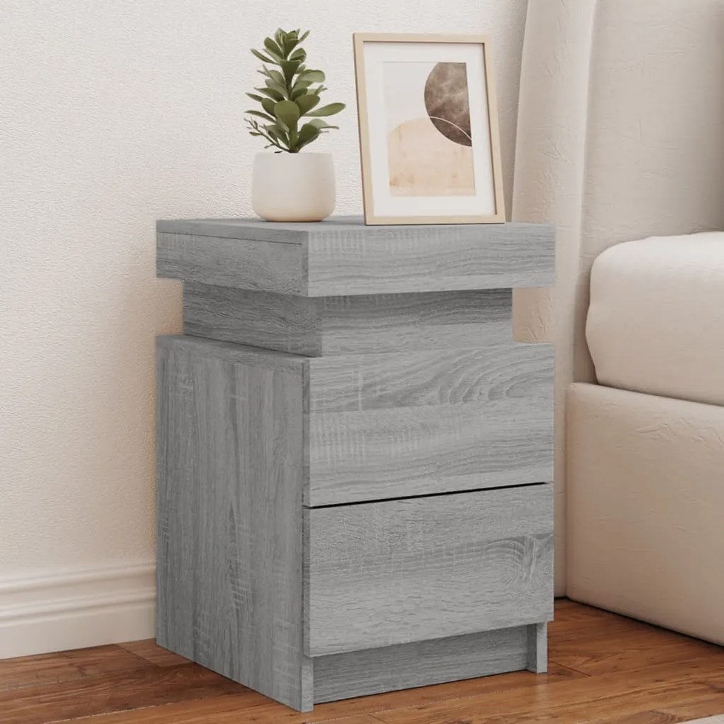 Comodino Con Luci Led Grigio Sonoma 35x39x55 Cm /