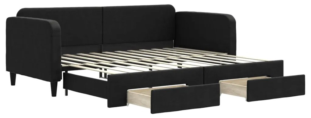 Divano letto estraibile con cassetti nero 90x200 cm in tessuto