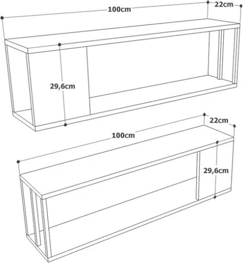 Set 2 Mensole A Parete 100x22x30H Voyage Rovere E Antracite