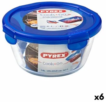 Porta pranzo Ermetico Pyrex Cookgo 20 x 20 x 10,3 cm Azzurro 1,6 L Vetro (6 Unità)