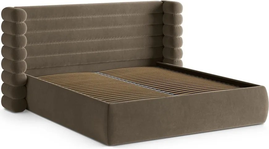 Letto matrimoniale imbottito grigio tortora con contenitore con rete inclusa 180x200 cm Mount – Micadoni