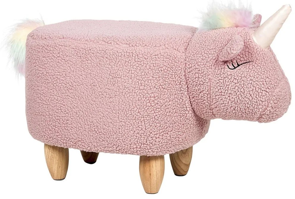 Pouf animaletto tessuto rosa e legno chiaro UNICORN Beliani